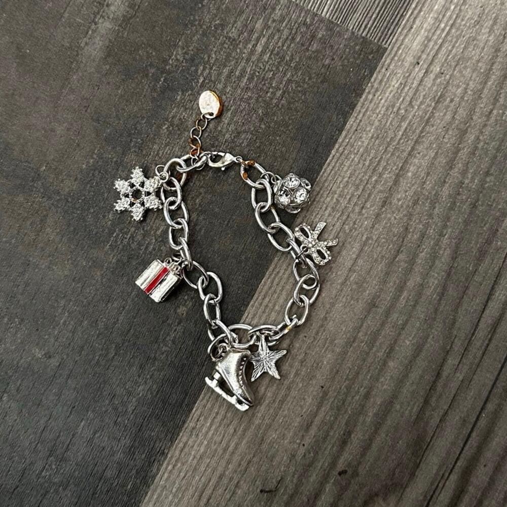 Christmas figure skating silver charm bracelet